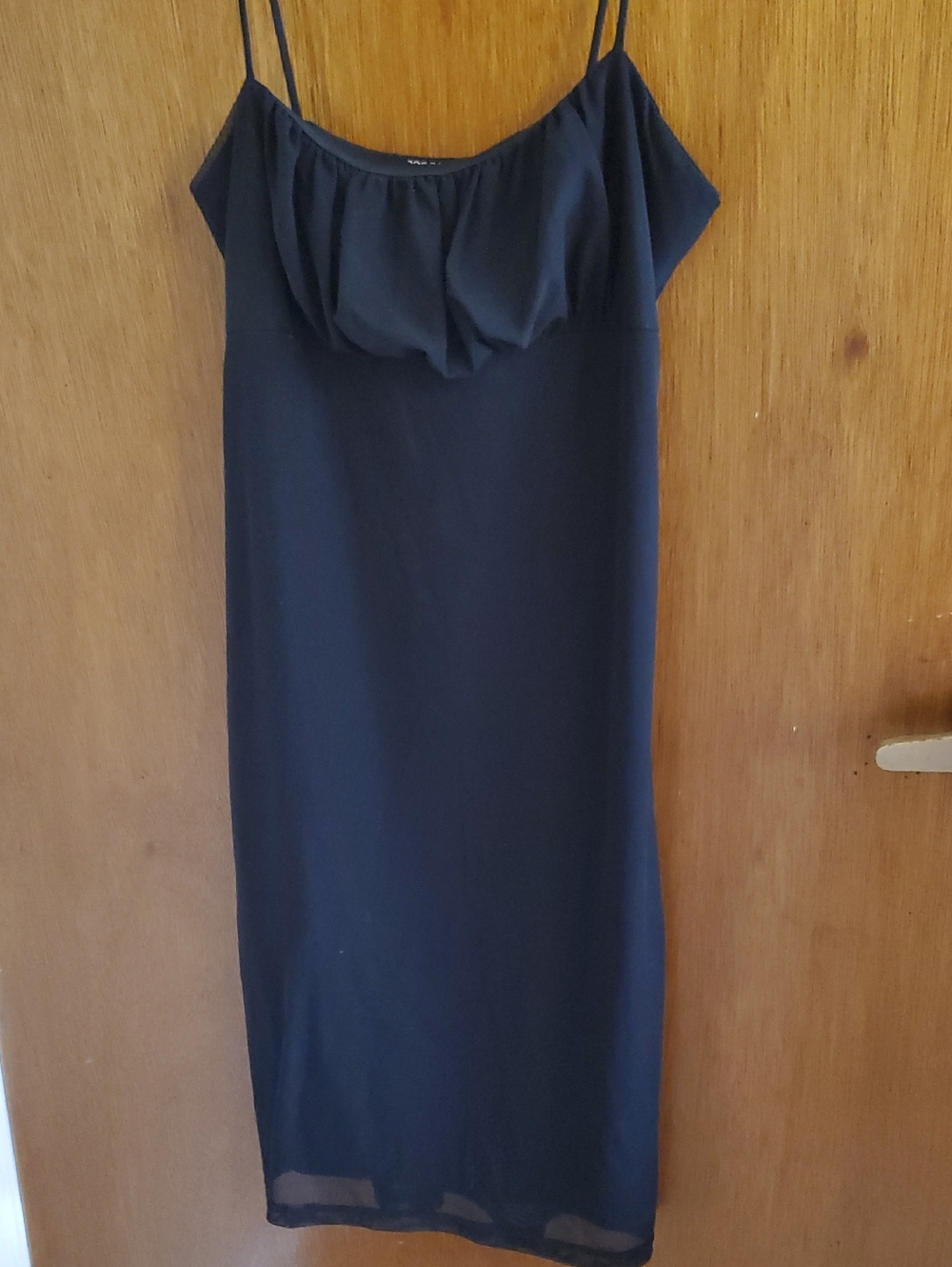 Joe & Elle Black Midi Spaghetti-Strap Ruffle Dress